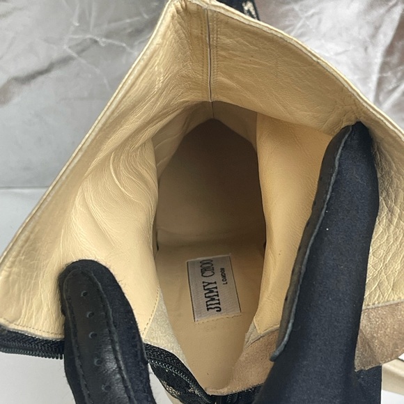 Pre-owned JIMMY CHOO Beige Satin Black Lace Detail Casual Boots - Picture 8 of 16